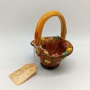 NWT Vintage Italy Decorative Ceramic Floral Basket Italian Hand-painted MCM